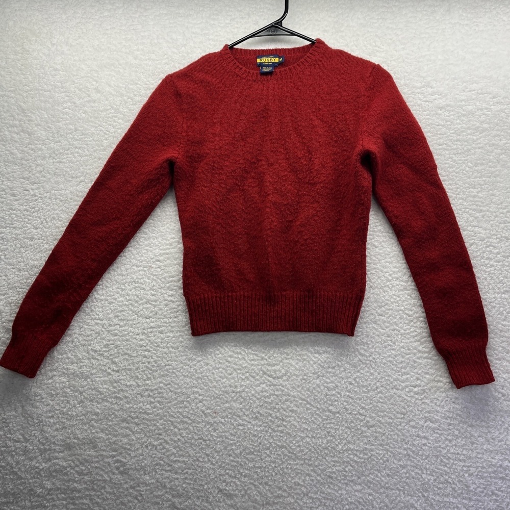 Ralph Lauren Sweater Womens Medium Red Wool Rugby 100% Shetland Wool Thrashed